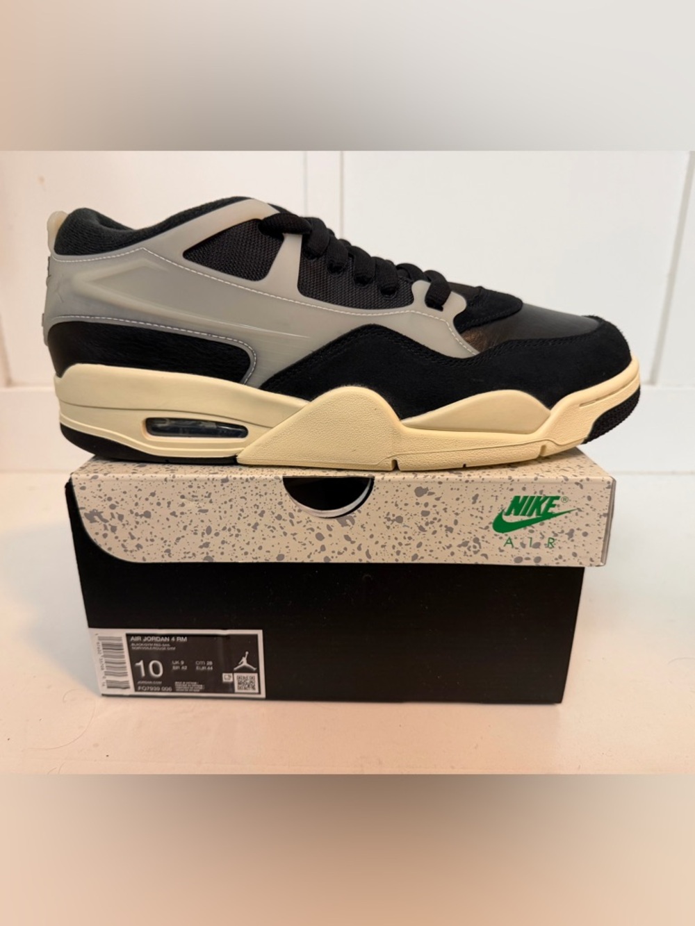 Nike Air Jordan 4 RM Black Sail Gym Noir FQ7939-006 Men's Size 10 Sneakers New